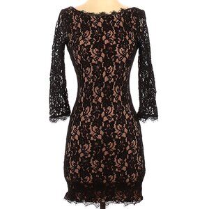 EUC Babaton Black Rafael Lace Sheath Mini Dress Size 0 Boat Neck Nude Lined